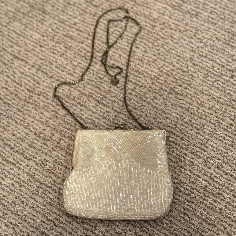 Beaded handbag with long strap